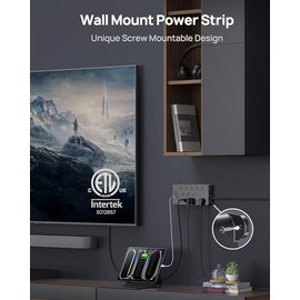 TROND Regleta de Alimentación, Regleta Protectora contra sobretensiones, 1.5M Extension Cord &13 Widely-Spaced Outlets Expansion with 4 USB Ports(1 USB C), Wall Mountable, ETL Listed