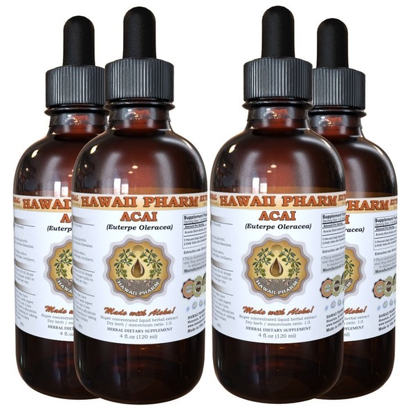 HawaiiPharm Acai Liquid Extract, Organic Acai (Euterpe Oleracea) Berries Tincture Supplement 4x4 oz