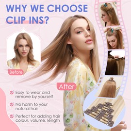 Elailite Hair Extensions Real Human Hair Clip in 8 Pcs Remy Natural Hair Full Head Straight - #12/613 Golden Brown Mix Bleach Blonde - 16 Inch (75 g)