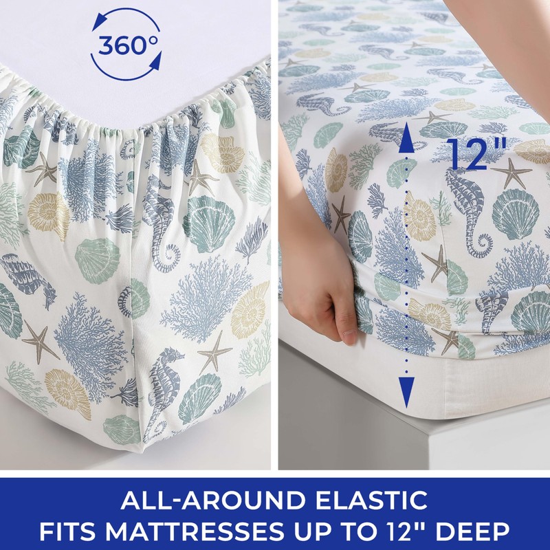 Beatrice Home Fashions Coastal Print Microfiber Sheet Set, Soft, Comfy,