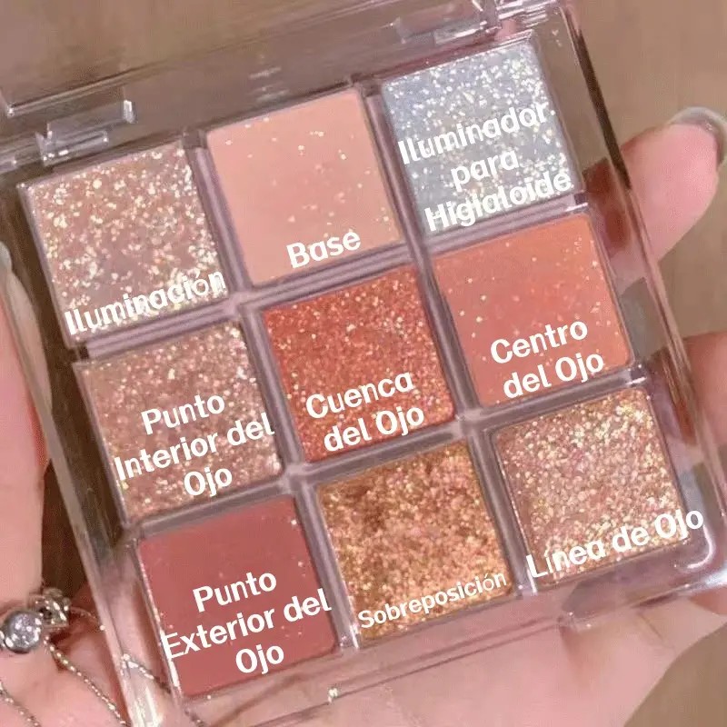 Paleta De Sombras 9 Colores Transparente Con Brillo Intenso