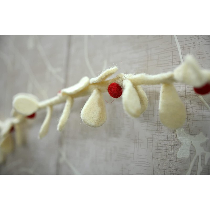 DeKulture 96" White Wool Felt Mistletoe Garland - Christmas Decorations,