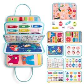 Juguetes Montessori Tablero Ocupado, 8 Páginas Libros Busy Board Educativos para Aprender Colores, Figuras, Letras,Juguetes Viaje Juegos Didácticos Regalo para Niños Niñas