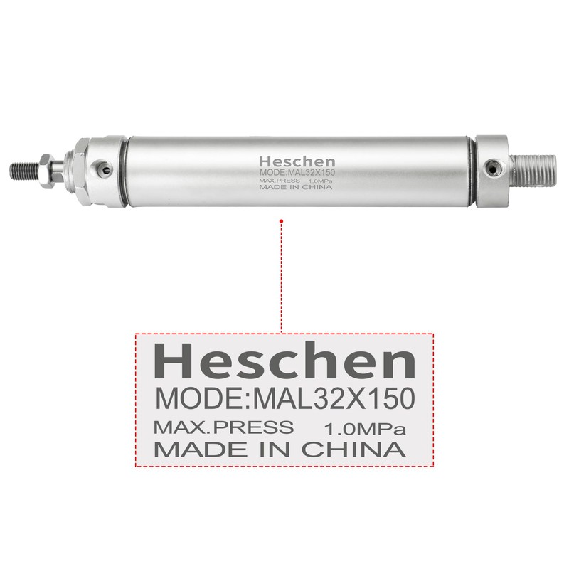 Heschen Pneumatic Slim Air Cylinder, MAL 32-150, PT1/8" Port, 32mm