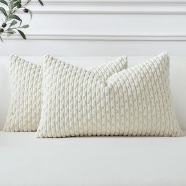 Sungeek Set of 2 Corduroy Cushion Covers, Decorative Cushion Covers, Soft Cushion Cover, Decorative Cushion, Sofa Cushion, Boho Decorative Cover, Cushion Cover for Sofa, Bedroom, Living Room (Cream