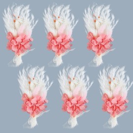 Larber 6pcs Mini Dried Flower Bouquets Boho Small Dried Flower Bouquets Wildflower Mini Bouquets for Vases DIY Corsages Bridesmaid Gift Boxes Cakes Wedding Party Table Decoration