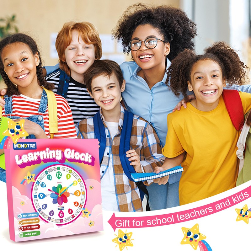 Homotte Analog Learning Clock for Kids, 10 Inch Pink Wall