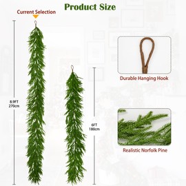 Hollyone 9FT Norfolk Pine Garland Real Touch Winter Pine Garland Christmas Garlands Artificial Greenery for Table Mantle Wall Indoor Outdoor Mantle Holiday Christmas Home Decor