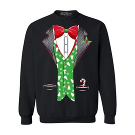 shop4ever Tuxedo Christmas Costume Tree Vest Crewnecks Xmas Sweatshirts XXXX-Large Black