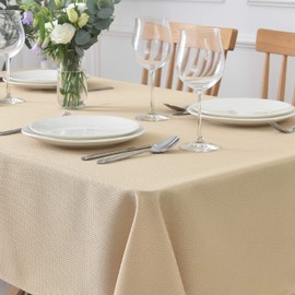 maxmill Rectangle Textured Tablecloth Waterproof Spillproof Wrinkle Free Table Cloth, Kitchen Dining Tabletop Decoration, Fabric Table Cover for Outdoor and Indoor Use, 52 x 70 Inch, Beige