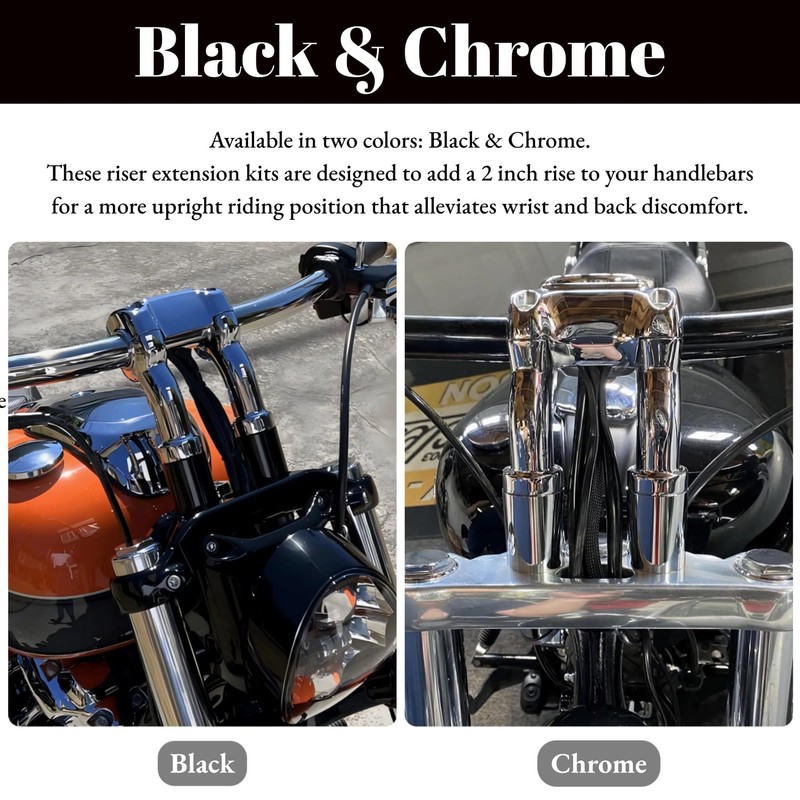AC-MTORC 2 Inch Rise Handlebar Risers Extension for Harley 1-1/2