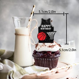 18pcs Black Glitter Basketball Jersey Dessert Cupcake Topper Play Basketball Theme Decor Supplies Men Boys Happy Birthday Sports Stars Party Decorations