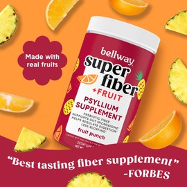 Bellway Super Fiber Powder + Fruit, Sugar Free Organic Psyllium Husk Powder Fiber Supplement for Regularity, Bloating Relief & Digestive Health, Plant-Based, Fruit Punch (50 Servings)
