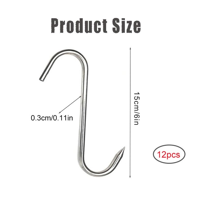 WADY Meat Hooks, 12Pcs Premium Stainless Steel Butcher Hook Smoking