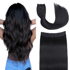 Sindra Wire Hair Extensions Real Human Hair Jet Black Wire Hair with Transparent Lines Human Hair Extensions 18Inch 85g Invisible Wire Human Hair Extensions Remy Human Hair Wire18#1