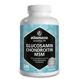 Vital Complex with Glucosamine, Chondroitin, MSM, High Dosage, 240 Capsules for 2 Months with Vitamin C, Natural Dietary Supplement without Additives, Made in Germany