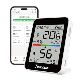 Temtop Humidity Meter T1, Indoor Thermometer for Room Temperature, Bluetooth Hygrometer with Notification Alerts, Data Export, Digital Gauge for Home, Office, Greenhouse, Garage, Baby Nursery, Gift