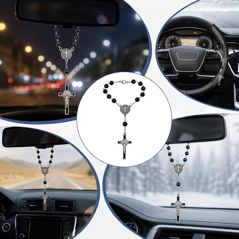 Steering Wheel Rosary Charm, Black Classic Icon Symbolic Disc Pendant,