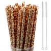 Pack of 50 Reusable Leopard Pattern Plastic Drinking Straws Printed