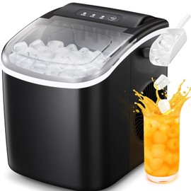 Antarctic Star Countertop Ice Maker Portable Ice Machine with Handle,Bullet Ice, Automatic-Cleaning Ice Makers, 26Lbs/24H, 9 Ice Cubes Ready in 6 Mins for Home Kitchen Bar Party (Black)