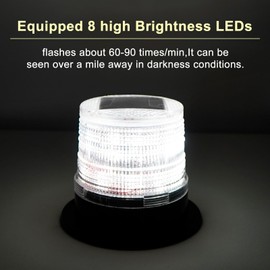 Aolyty Solar Strobe Warning Light with Strong Magnetic Base LED Warning Lamp Super Bright Solar Safety Flashing Light Waterproof for Construction, Traffic, Factory, Crane Tower, Dock (White)