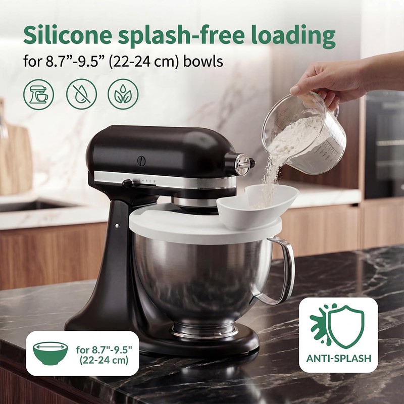 Silicone Pouring Shield for KitchenAid 4.5-5 qt Tilt-Head Mixers, White