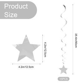 Sdfvsdg Silver Star Hanging Swirl Decorations Ceiling Swirl Foil Decoration Hanging Spirals Streamers Party Supplies for Graduation Wedding Baby Shower Decorations