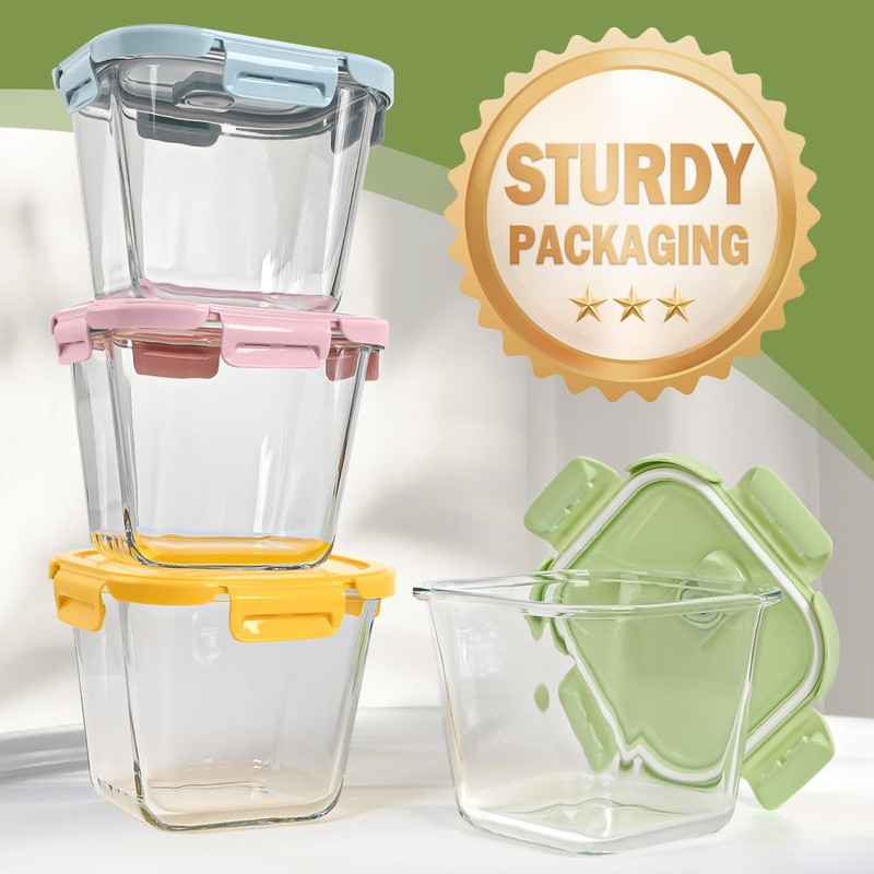 Glass Soup Containers with lids 4 Cup, 32 oz Glass