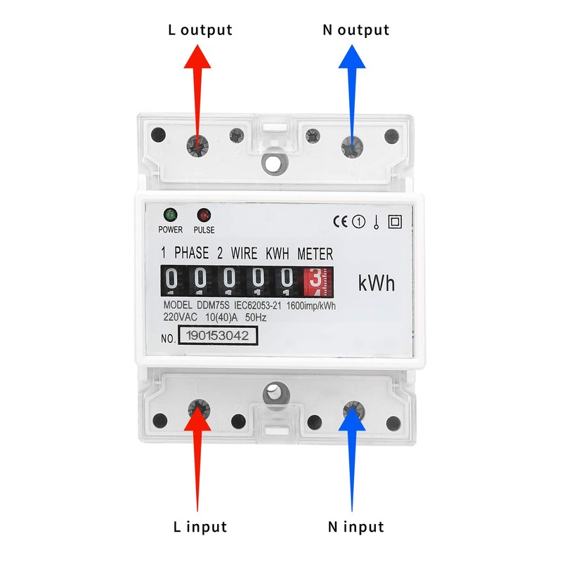 Electric Meter, Single Phase 4P LED DIN-Rail Electricity Power Consumption