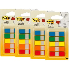 Post-it Flags with On-The-Go Dispenser, Assorted Primary Colors, 1/2-Inch Wide, 100/Dispenser, Pack of 6