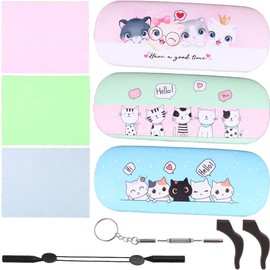 ADBGV Cute Cartoon Hard Shell Eyeglasses Cases Protective Case Storage Box With Glasses Cloth Eyeglass Strap for Girl Teen
