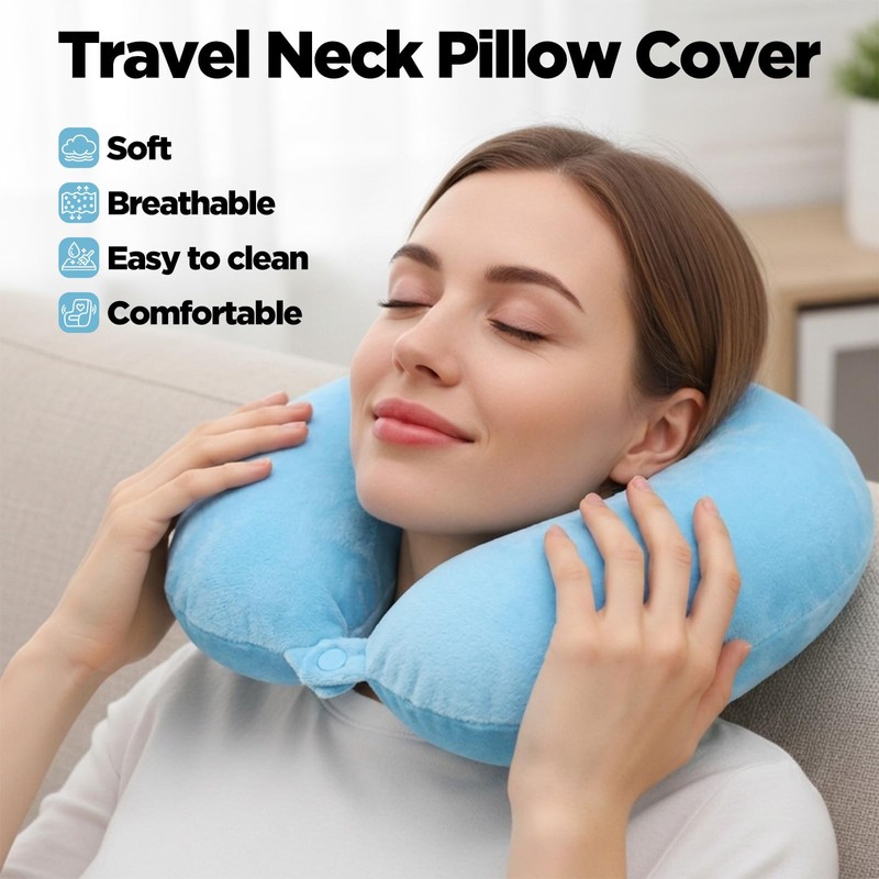 Xelsluthe 2 Pack Neck Pillow Covers with Zipper, Reusable Travel