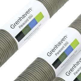 Grenhaven Tear-Proof Paracord 550 for Outdoor DIY Manual Braiding, Camping, Universal Survival Rope with 7 Cords 100ft long, 250lbs Capacity, 4mm diameter, NOT SUITABLE FOR CLIMBING, olive green