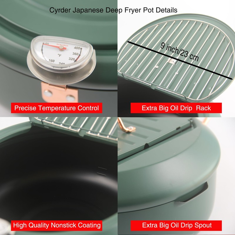 Japanese Tempura Nonstick Deep Fryer Pot with Thermometer, 4.3L/11in