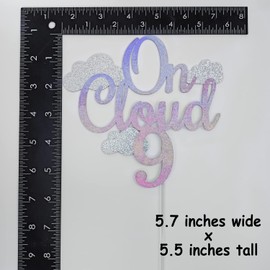 Decoración para tartas con purpurina en nubes, decoración para tartas de 9 cumpleaños, decoración para tartas de noveno cumpleaños, decoración de fiesta de 9 cumpleaños para niñas