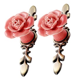 BESPORTBLE 2pcs Rose Ceramic Flower Cabinet Knobs with Bronze Backplate Vintage Kitchen Drawer Pull Handles Door Knob for Dresser Cupboard Wardrobe Kitchen Pink
