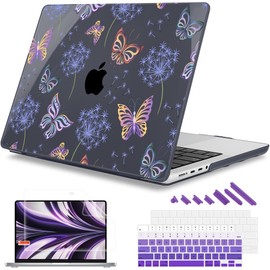 Mektron for M4 MacBook Pro 14-inch Case 2024 A3112 A3401 A3185 Fits 2023/2021 M3 A2918 A2992 M2 A2779 M1 A2442 Pro/Max, Printed Plastic Hard Shell Laptop Cover, Dandelions and Butterflies