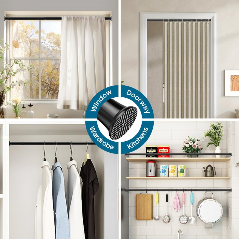 AIZESI Black Adjustable Tension Curtain Rod, 31-63 Inch Spring No