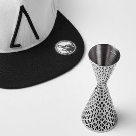 Jigger Kidia Geometric Lines Professional Cocktail Measuring Cup 30/60 ml with Innovative Packaging of a White Baseball Cap (Geometric Lines White Hat)