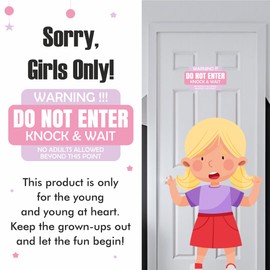 Do Not Enter - Knock & Wait Pink & Purple Kids Bedroom Door Sign - Private - No Entry