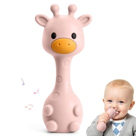 Baby Teething Toys 3-6 6-12 Months, 2-in-1 Rattle and Teether Toys