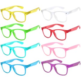 Retro 80's Vintage Clear Lens Sunglasses Color Frames 8 Pack Glow in the dark