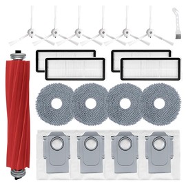 JIEYOUTA Kit de Accesorios para aspiradora Robot Roborock Q revo S/Qrevo Plus/Qrevo Pro/Qrevo MaxV,1cepillos Principales,4bolsas Polvo,4paños fregona,6cepillos Laterales,4HEPA,1cepillo Limpieza