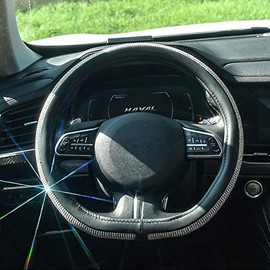 ChuLian D Sharp - Funda de cuero para volante con diamantes de imitación de cristal Bling Bling, ajuste universal, protector de volante de 15 pulgadas
