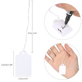 G2PLUS 500PCS Mini Strung Price Tags - White String Pricemarker Labels, 22x 35mm Tie on Paper Tags, Jewelry Marking Tags - Blank Gift Marking Labels with String for Jewelry Clothing Display
