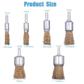 Mixiflor 18 Pack Wire End Brush Set, Brass Wire Brush for Drill ,6 Sizes 0.012" Crimped Wire Wheel for Drill 1/4 Inch Shank, for Drill Attachment