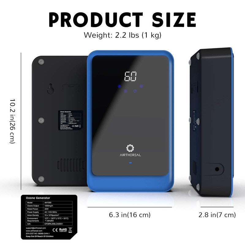 Airthereal AH1000 Portable Ozone Machine for Water and Air -