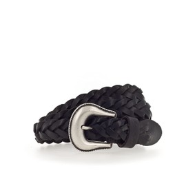 MUSTANG 25mm Braided Leather Belt with Clasp in Polished Silver, black