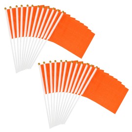 PATIKIL 8x3 Inch Orange Blank Stick Flag, 25Pcs Handheld Solid Color Flag on Stick for DIY Graffiti Birthday Carnival Celebration Sports