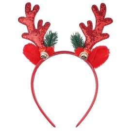 yeabwps Christmas HeadbandsGlitter Reindeer Antlers Headbands for Adults Kids Party Costume Accessory (Red)